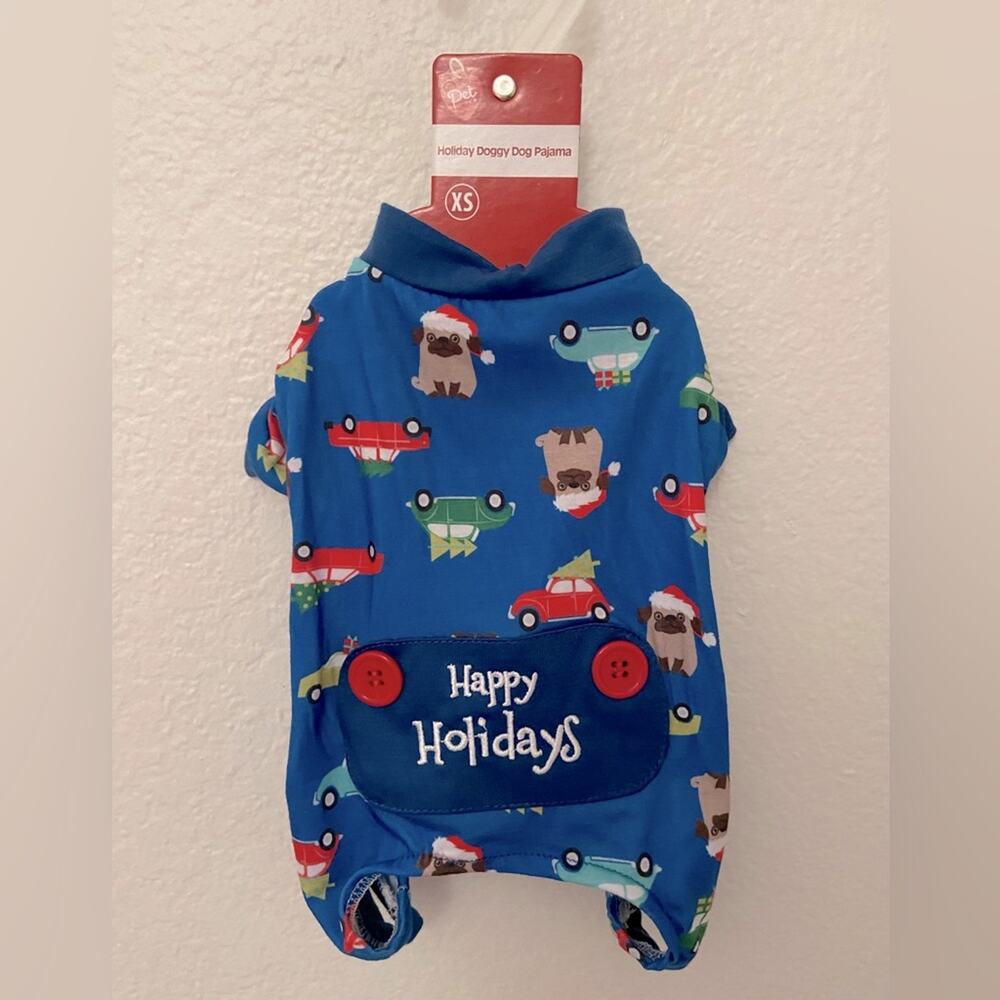 Pet Central Dog Christmas Pajamas Sz XS Extra Small Dark Blue Cars Print